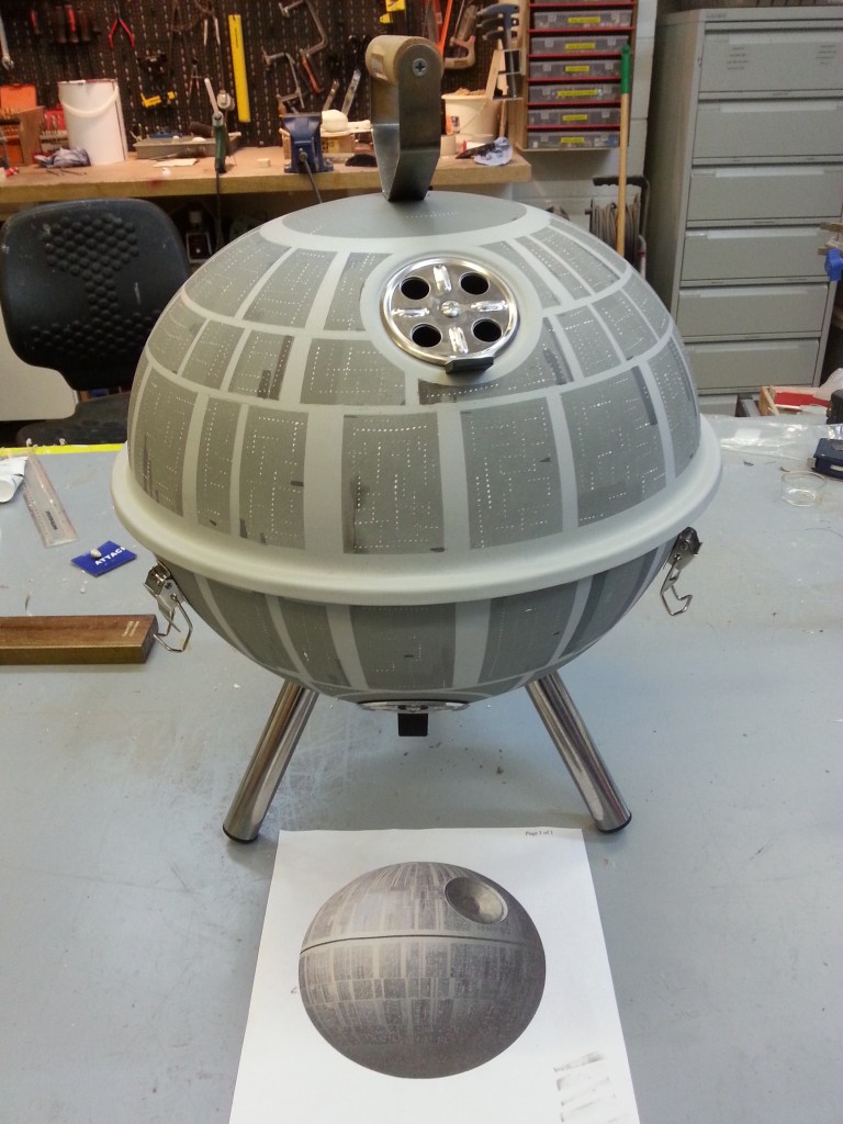 Birmingham Spring Fair 2015, a bbq painted as the Death Star of Starwars, painter assistant